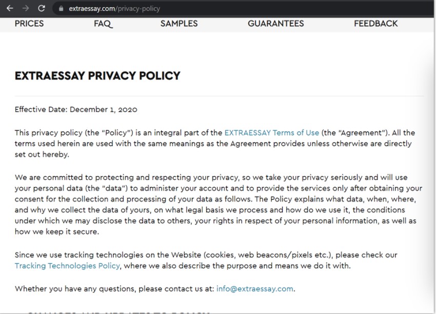 extraessay privacy policy