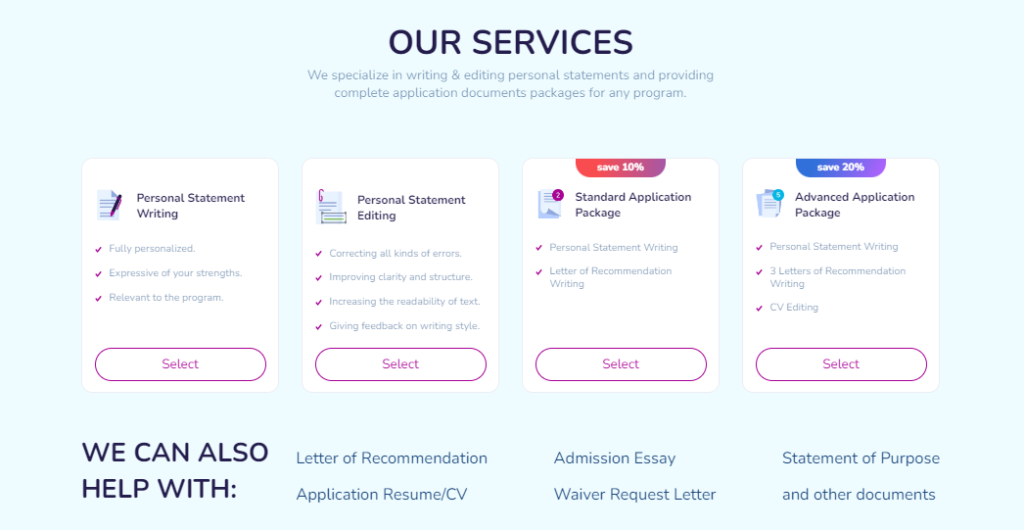 personalstatementwriter.org SERVICES